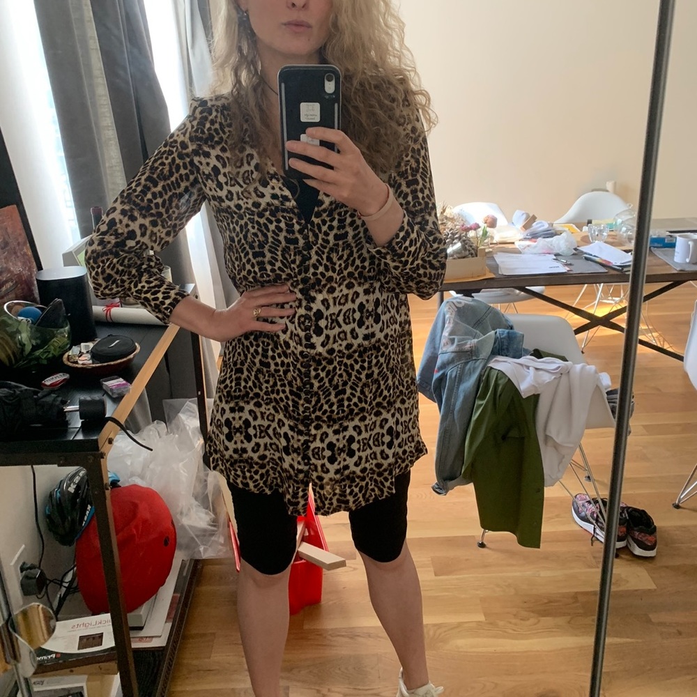 ALC leopard 🐆 print 100% silk tunic, size S